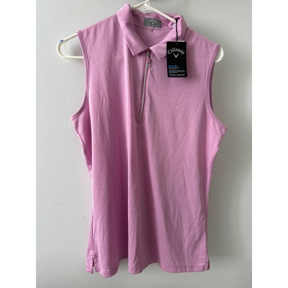 Callaway Womens Sleeveless Polo Shirt Sunset Pink Large Opti-Dri Moisture-Wickin